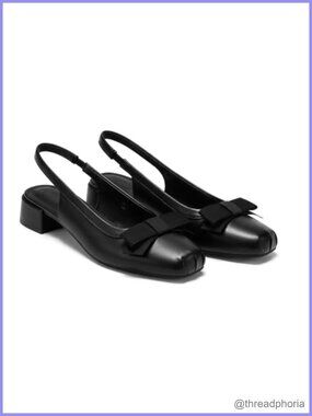Coutgo Faux Leather Slingback Chunky Low Heel Square Toe Pumps